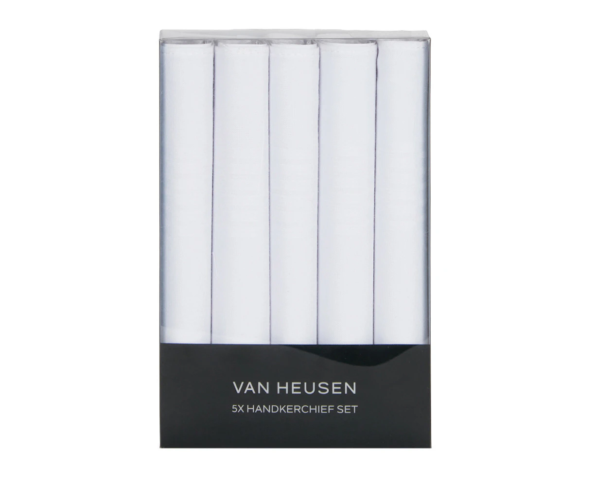 5pc Van Heusen Men's Pocket Hankie/Hanky 100% Cotton Handkerchief Set White