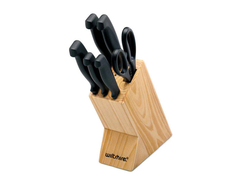 7pc Wiltshire Wooden Laser Basic Kitchen Knives Block Holder/Stand Set