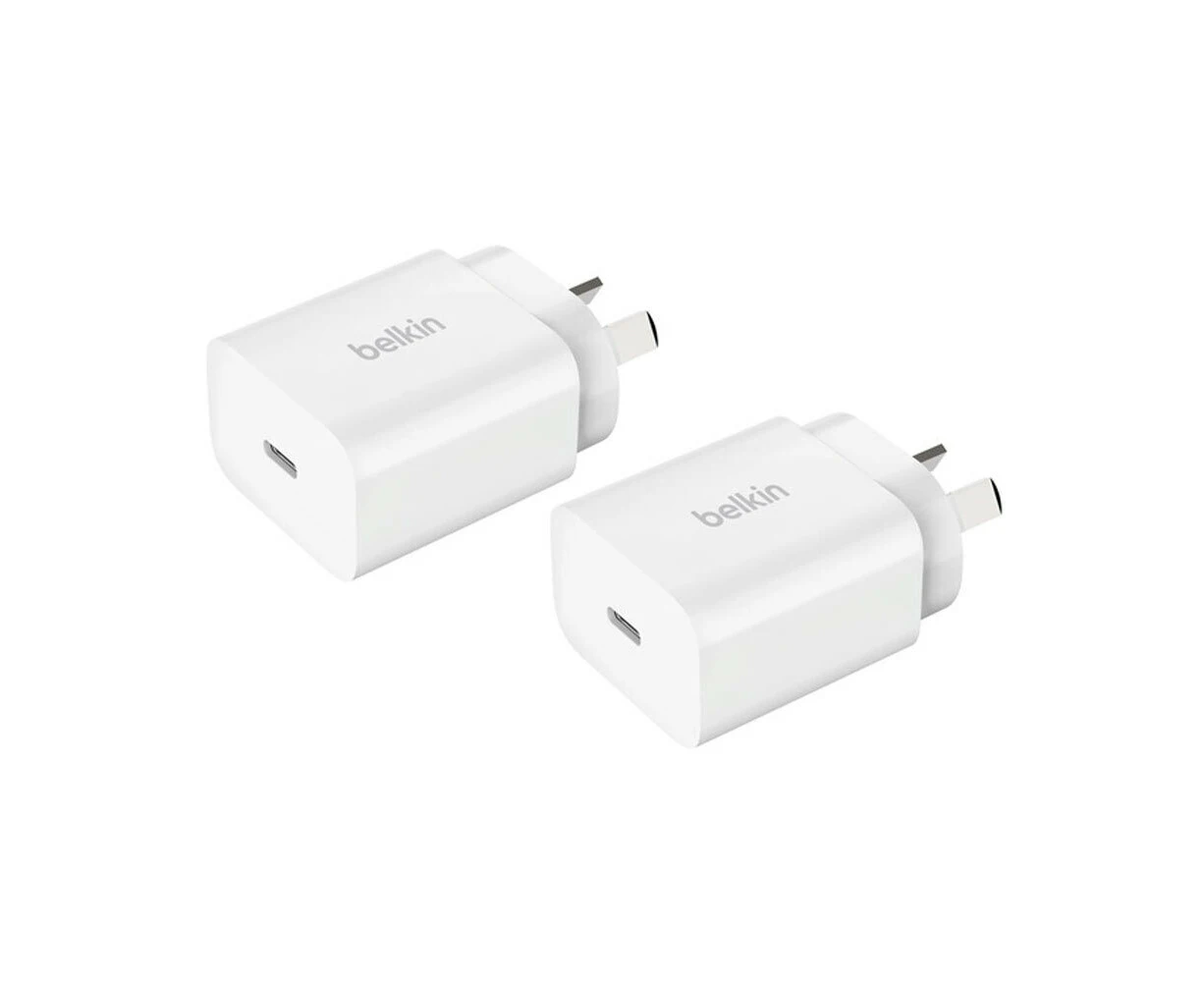 2pc Belkin BoostCharge Compact USB-C PD 3.0 Fast Charging Wall Charger 20W