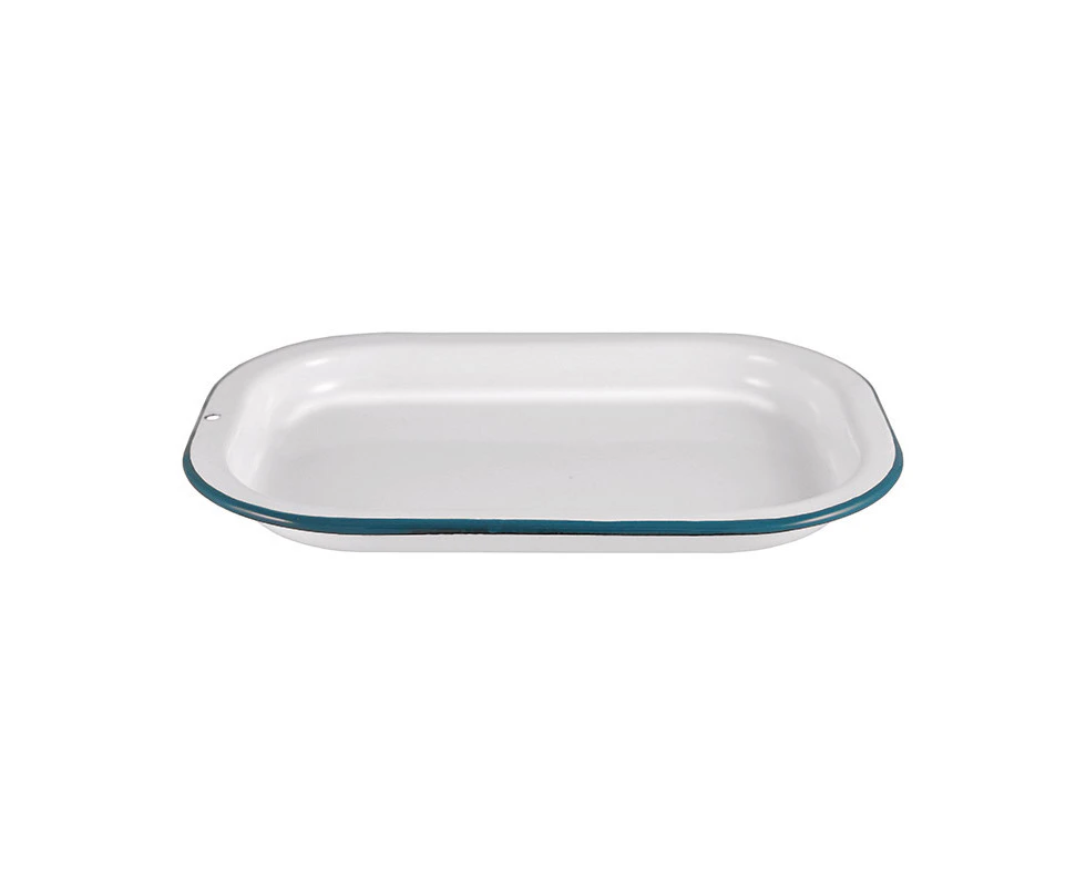 Urban Style Enamelware 21cm w/ Blue Rim Porcelain Tray Dessert Platter White