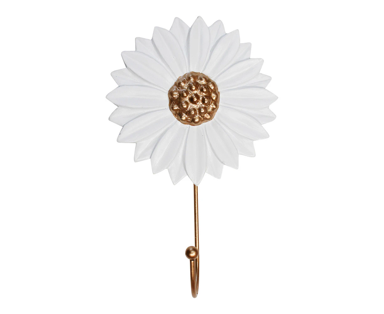 Resin/Metal 16.5cm Sunflower Hook Clothes Wall Hanger Home Decor White/Gold