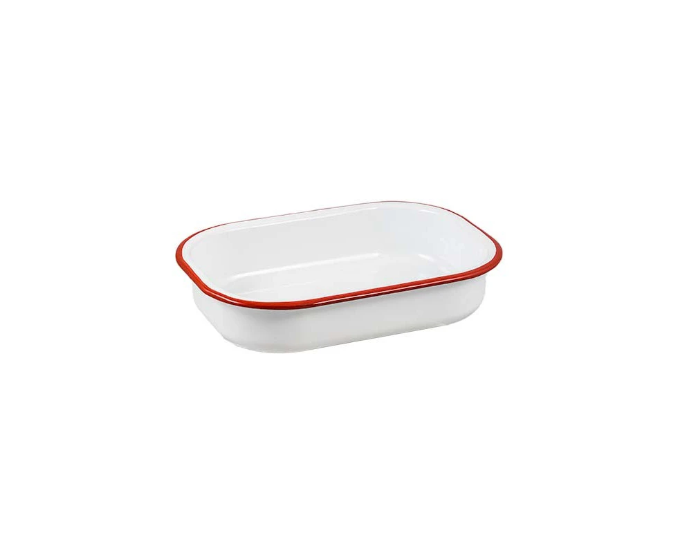 Urban Style Enamelware 21cm Multipurpose Rectangle Tray Dish w/ Red Rim White