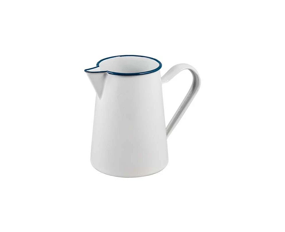 Urban Style Enamelware 1.5L Pitcher Jug Water Container w/Blue Rim Premium White