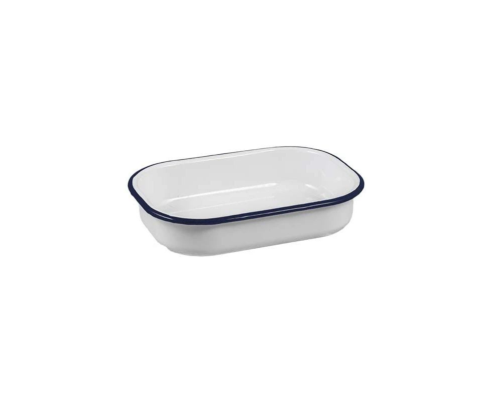 Urban Style Enamelware 21cm Multipurpose Rectangle Tray Dish w/ Blue Rim White