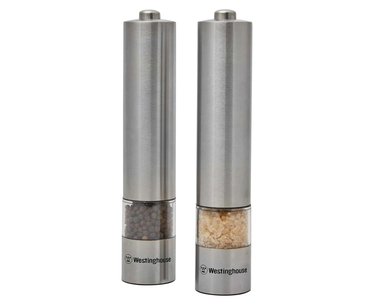 Westinghouse Automatic Flat Salt & Pepper Mill Set Stainless Steel Electric