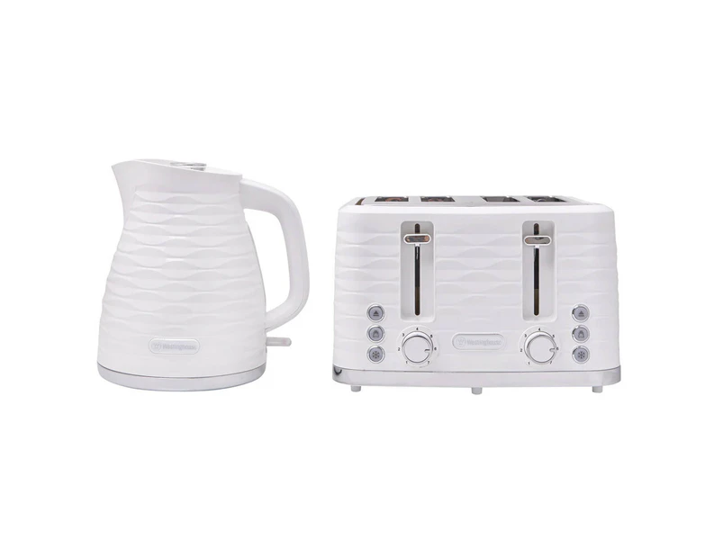 Westinghouse 1.7L Kettle & 4 Slice Toaster Pack White/Silver Wave Pattern