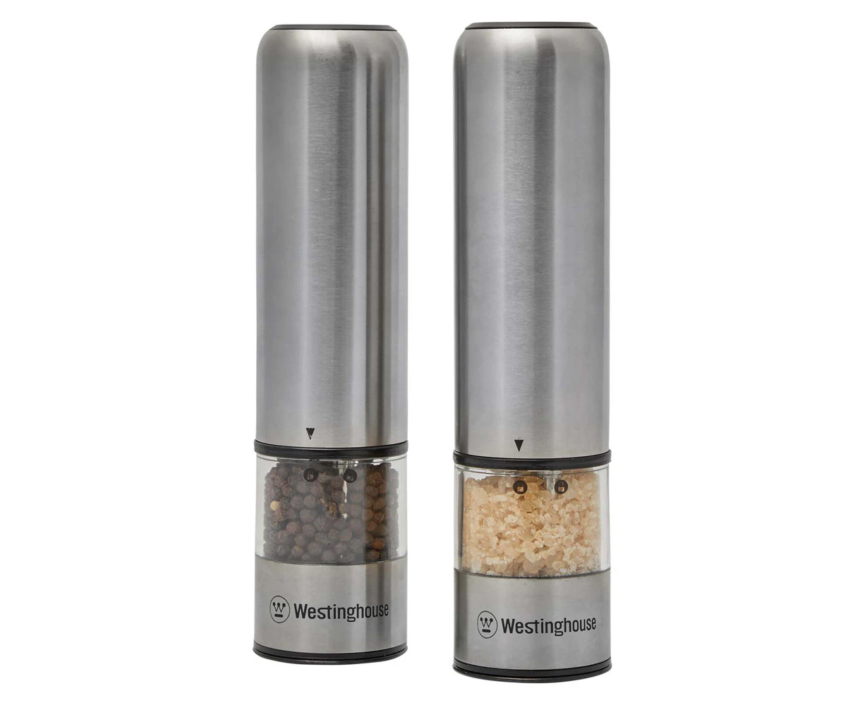 Westinghouse Automatic Round Stainless Steel Electric Salt & Pepper Mill Set