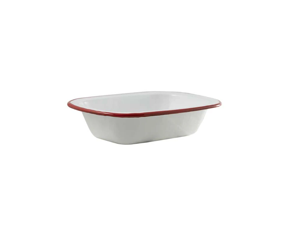 Urban Style Enamelware 24cm Pie Dish Rectangle Snack Container w/ Red Rim White