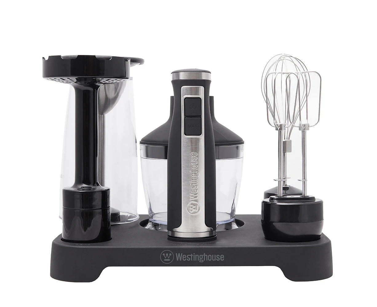 Westinghouse Multi Function 350W Stick Mixer Set w/ Lock In Stand SS/Black