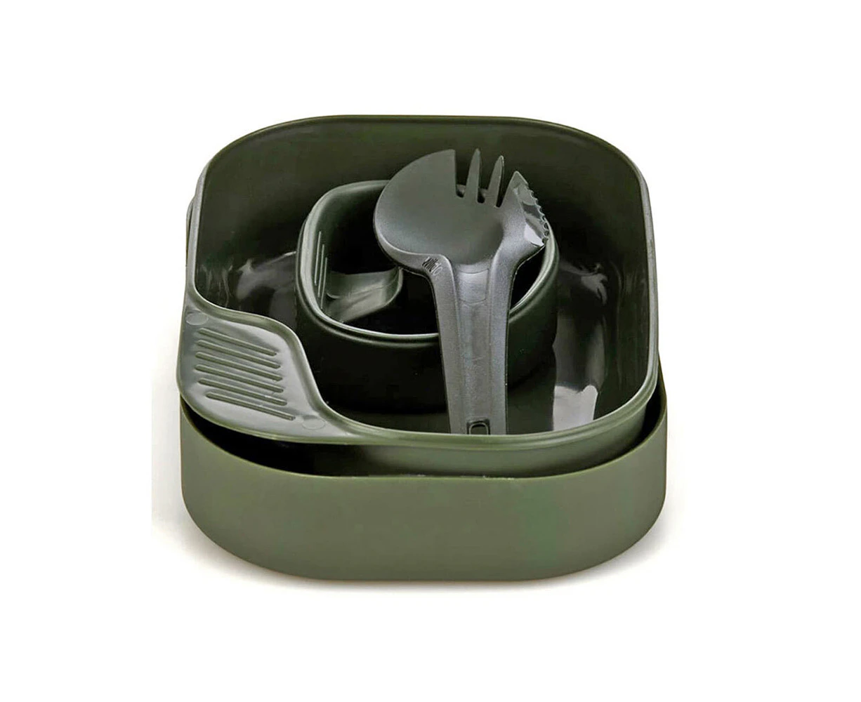 7pc Wildo Camp-A-Box Complete Camping Utensils/Bowl/Plate/Cup Dinner Set Olive