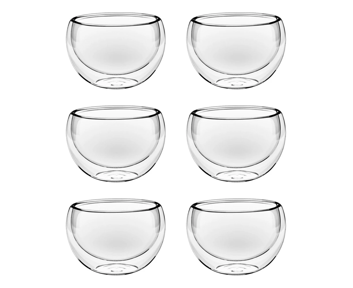 6pc Wilmax England Thermo Glass 200ml Double Wall Bowl Soup Serving Dish Clear