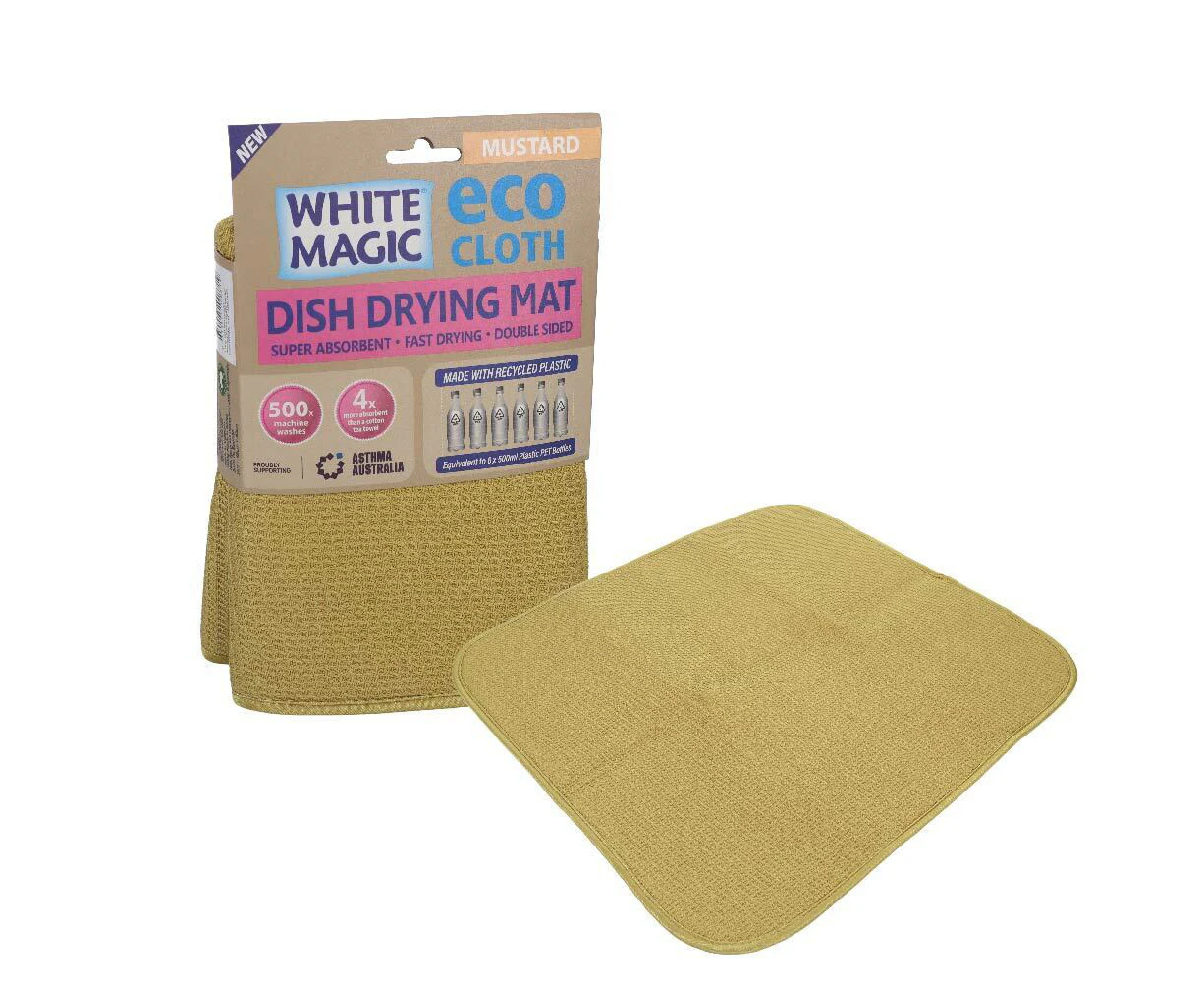 White Magic Eco Cloth 20x15cm Kitchen Dish Plate/Glass Drying Mat Pad Mustard