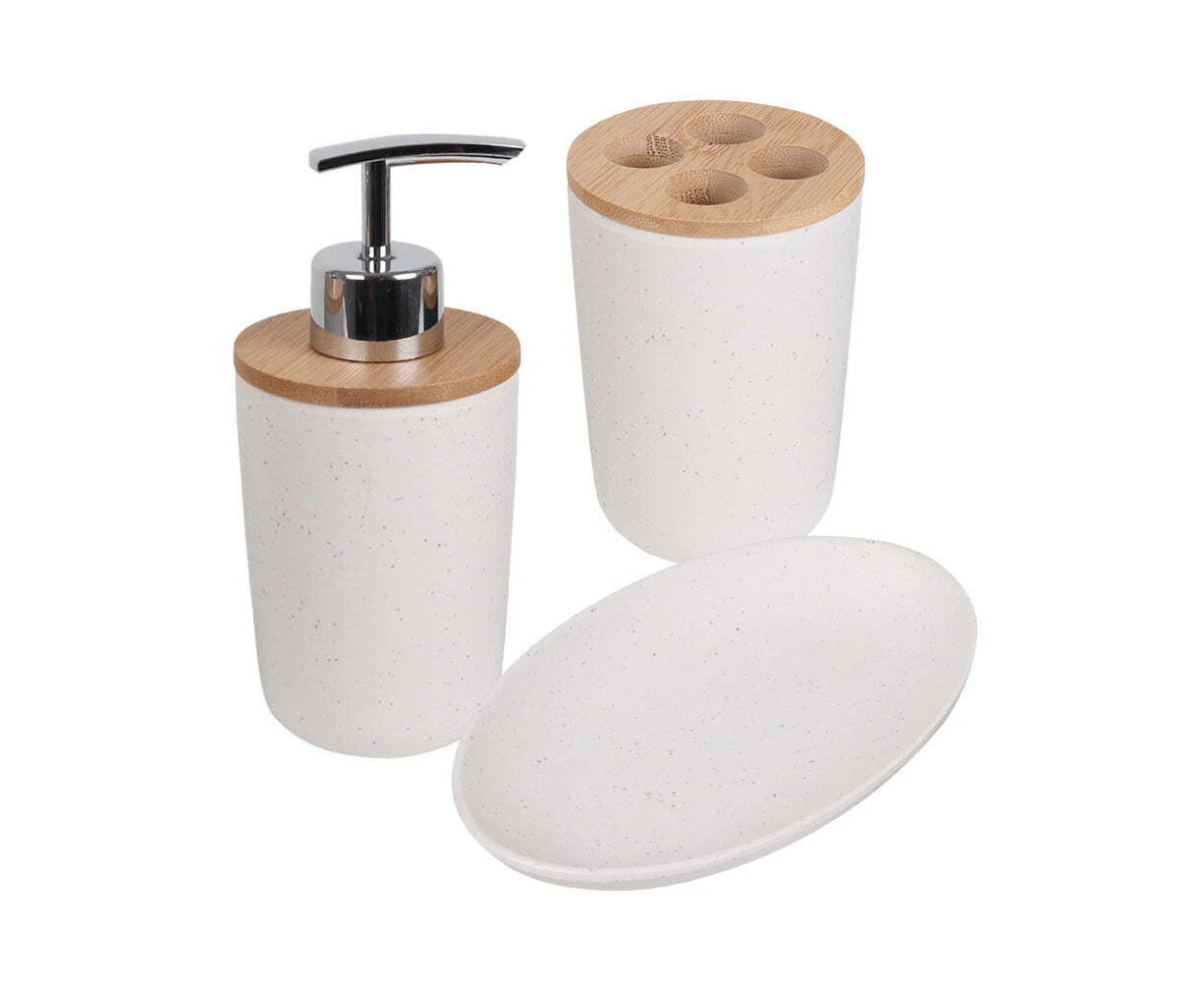 Eco Basics 3-in-1 Vanity Bathroom Set Toothbrush/Soap Holder Dispenser Tray WHT