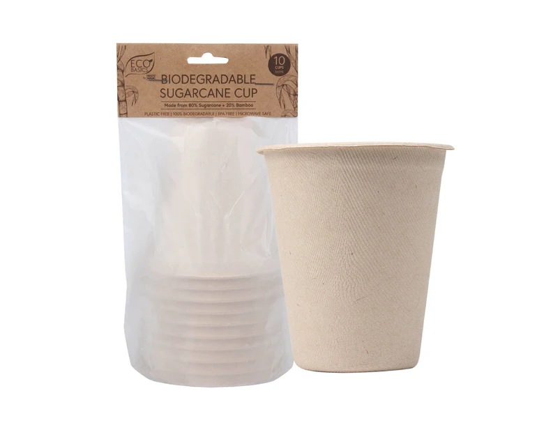 10pc Eco Basics 260ml Biodegradable Sugarcane Drinking Cup Disposable Container