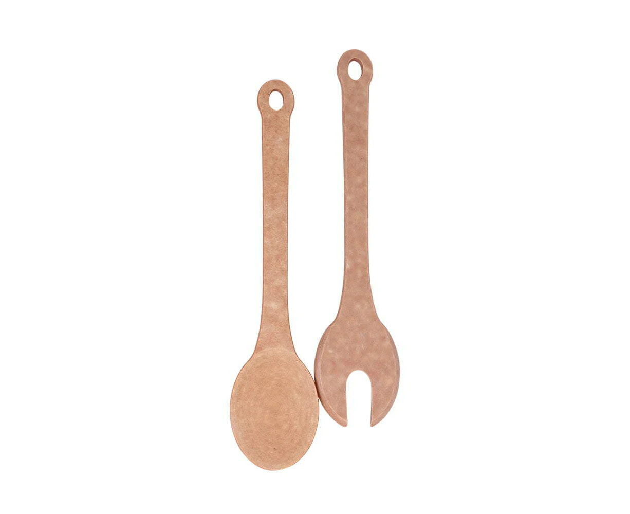 2pc Eco Basics 30.5cm Wooden Spoon & Fork Salad Set Serving Utensils Natural