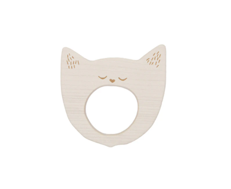 Wooden Story 9cm Yawning Cat Soother Baby/Infant 3m+ Sensory Teether Toy Natural