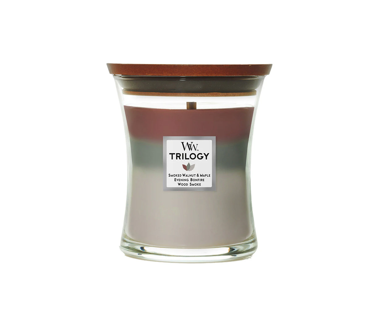 WoodWick 274g Scented Home Fragrance Soy Wax Candle Autumn Embers Trilogy Medium