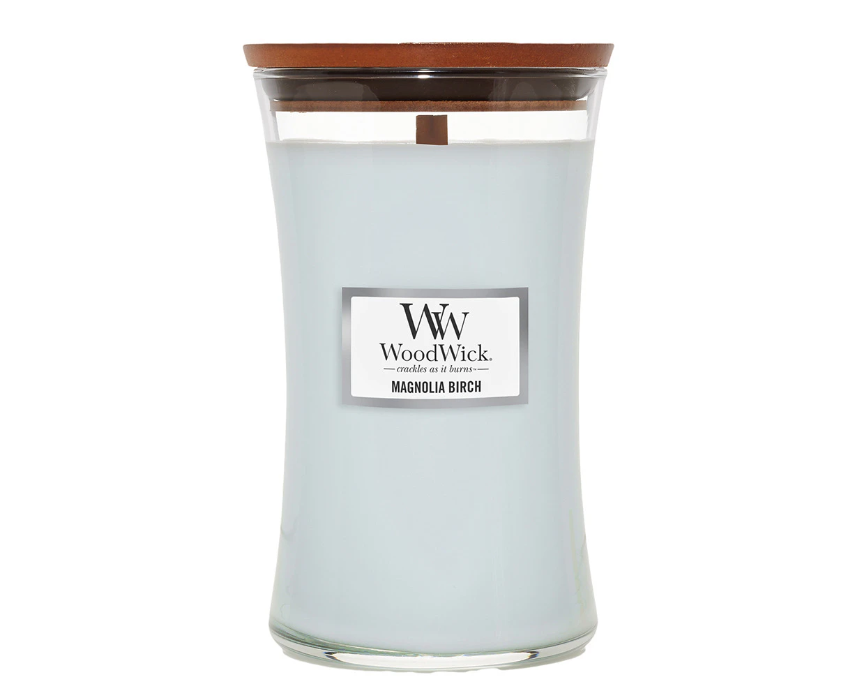 WoodWick Magnolia Birch Scented Crafted Candle Glass Jar Soy Wax w/ Lid Large