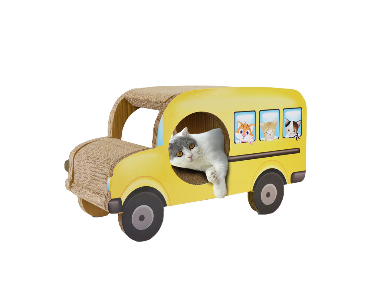 Zodiac Pet Cat 61x35cm Scratcher Toy Play Scratching Furniture House Yellow Bus