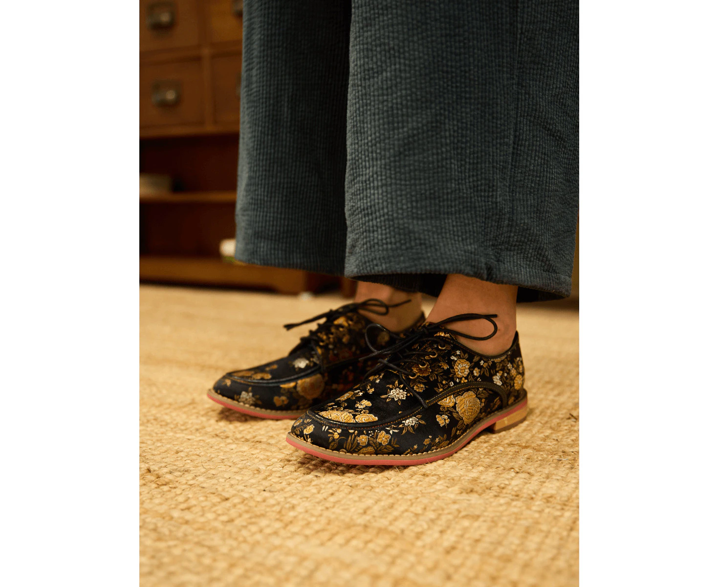 Soffia | Gold Age Rose Print Flat Brogues