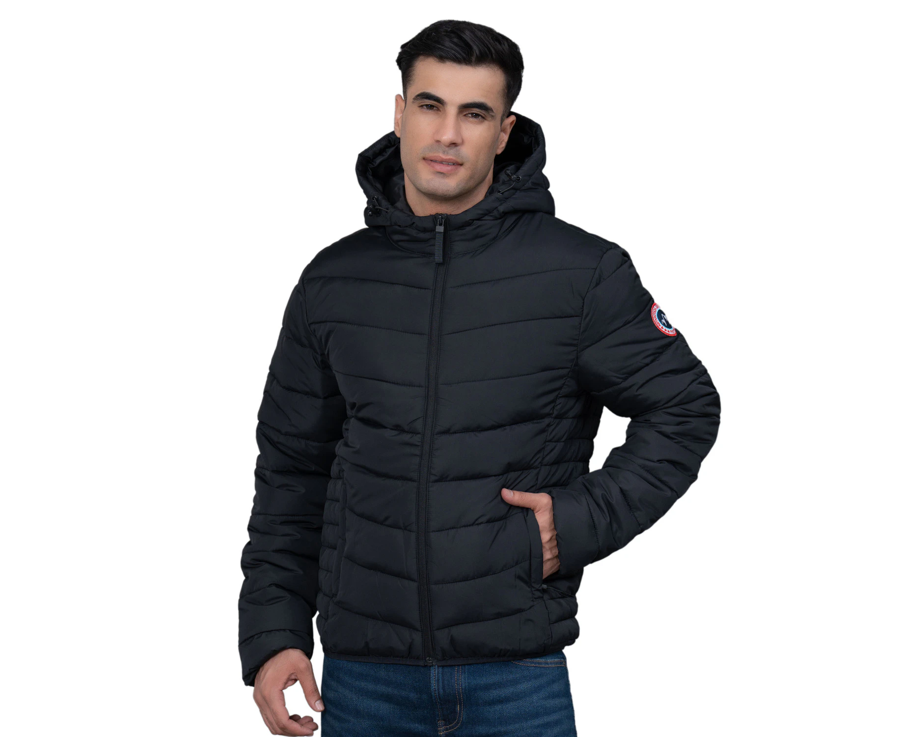 Red Tape Casual Padded Jacket with Hood for Men - Black