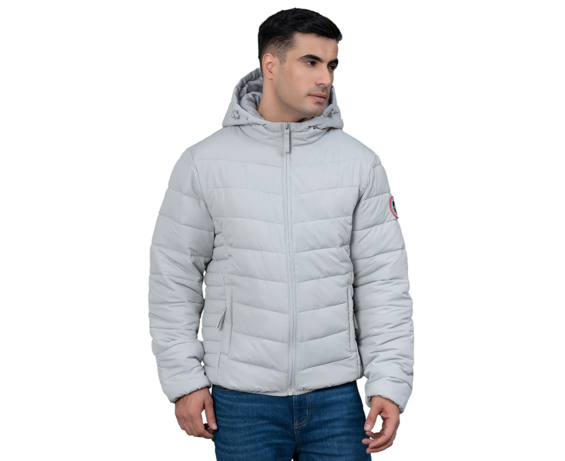 Red Tape Casual Padded Jacket with Hood for Men - Light Grey