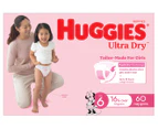 Huggies Ultra Dry Nappies for Girls Size 6 16kg+ 60pk