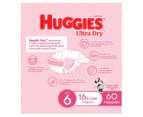 Huggies Ultra Dry Nappies for Girls Size 6 16kg+ 60pk