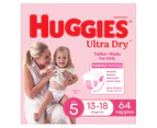 Huggies Ultra Dry Nappies for Girls Size 5 13-18kg 64pk