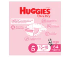 Huggies Ultra Dry Nappies for Girls Size 5 13-18kg 64pk