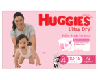 Huggies Ultra Dry Nappies for Girls Size 4 10-15kg 72pk