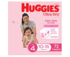 Huggies Ultra Dry Nappies for Girls Size 4 10-15kg 72pk