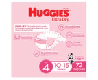 Huggies Ultra Dry Nappies for Girls Size 4 10-15kg 72pk