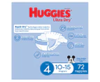 Huggies Ultra Dry Nappies for Boys Size 4 10-15kg 72pk