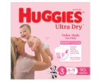 Huggies Ultra Dry Nappies for Girls Size 3 6-11kg 90pk