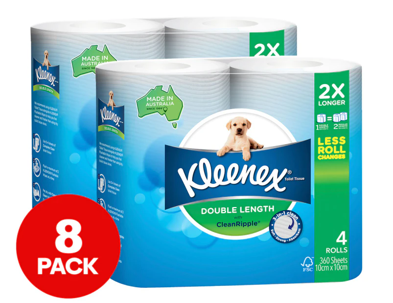 2 x 4pk Kleenex Complete Clean Double Length Toilet Paper Rolls