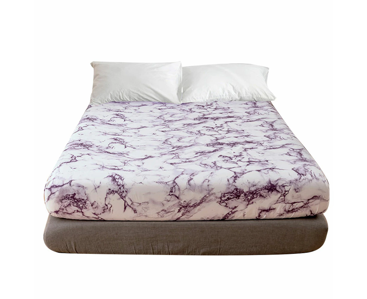 Marbled Polyester Fitted Sheet Dust Proof Mattress Cover For Bedroom Use Us-K Size (Purple)