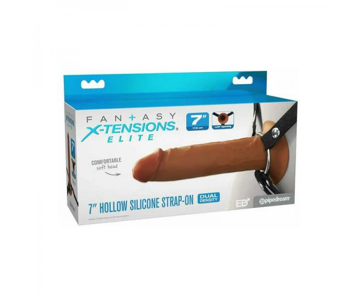 Fantasy X Tensions Elite Hollow Silicone Strap On 7 In. Brown