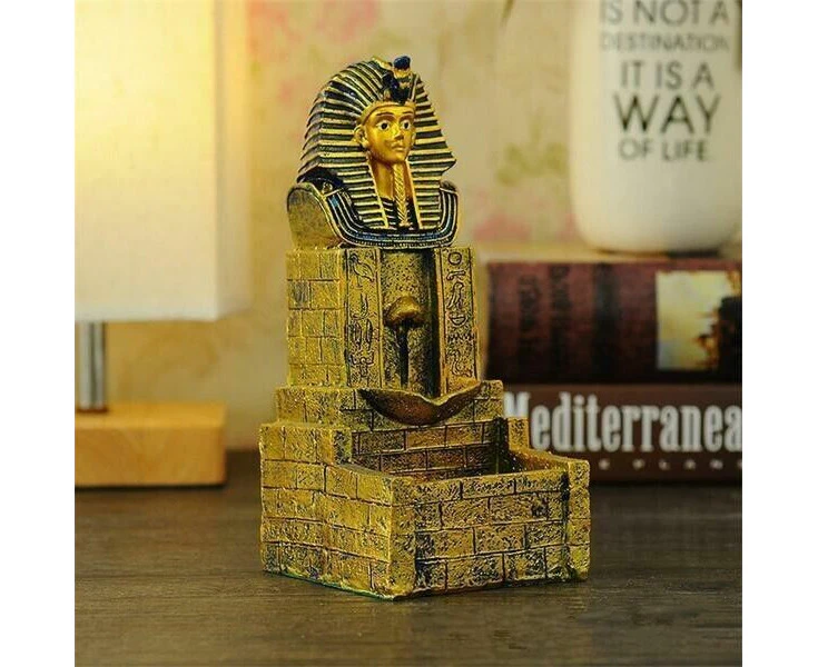 Egyptian Head Backflow Burner Polyresin Temple Pharaoh Smoke Cone Incense Burner