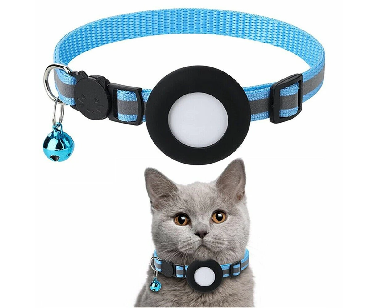 Adjustable Cat Collar Reflective Small Pet Strap for Apple Air Tag - Blue