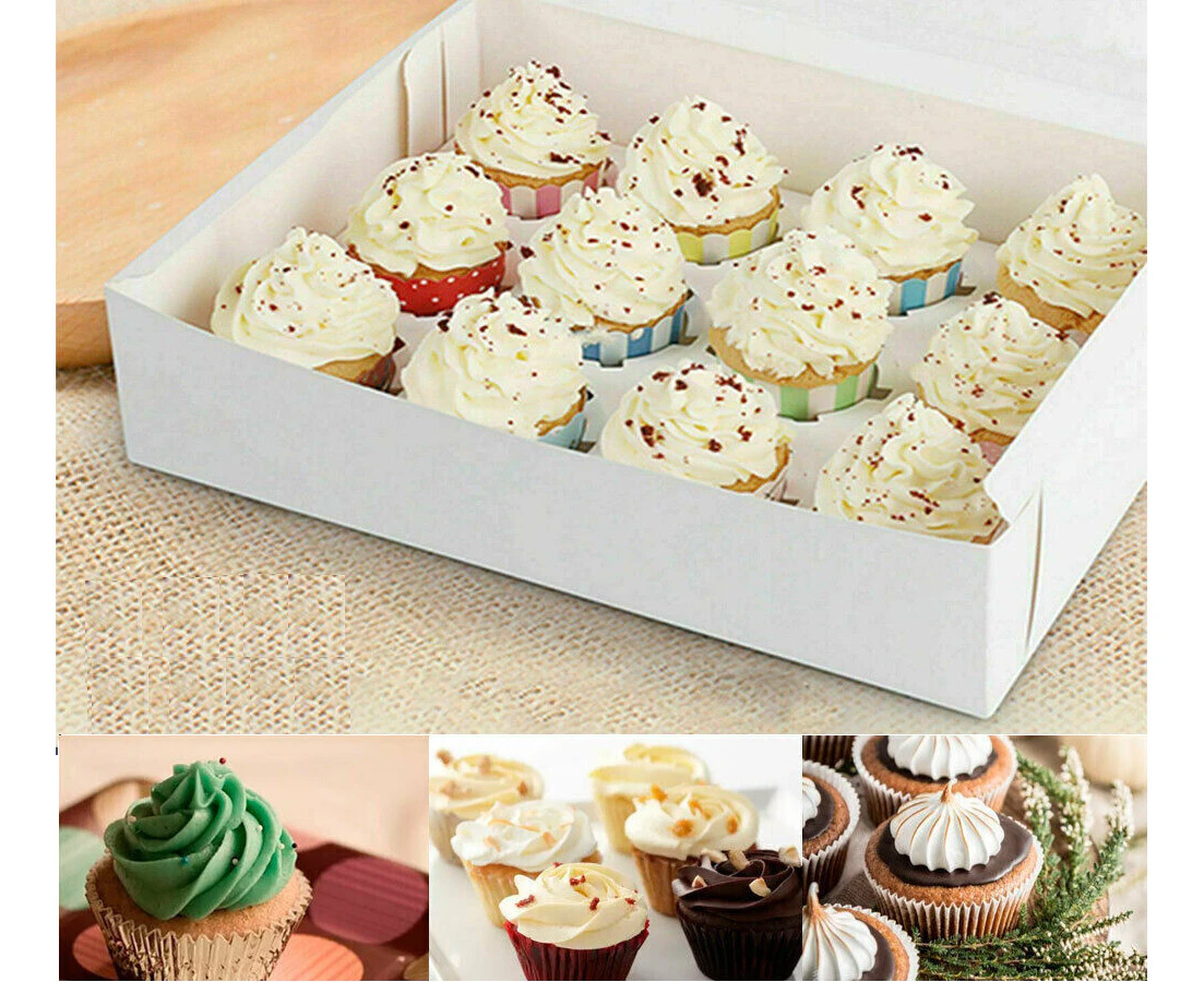 10x Cupcake Boxes 12 Holes Clear Window Cupcake Display Boxes Muffin Cup Wedding