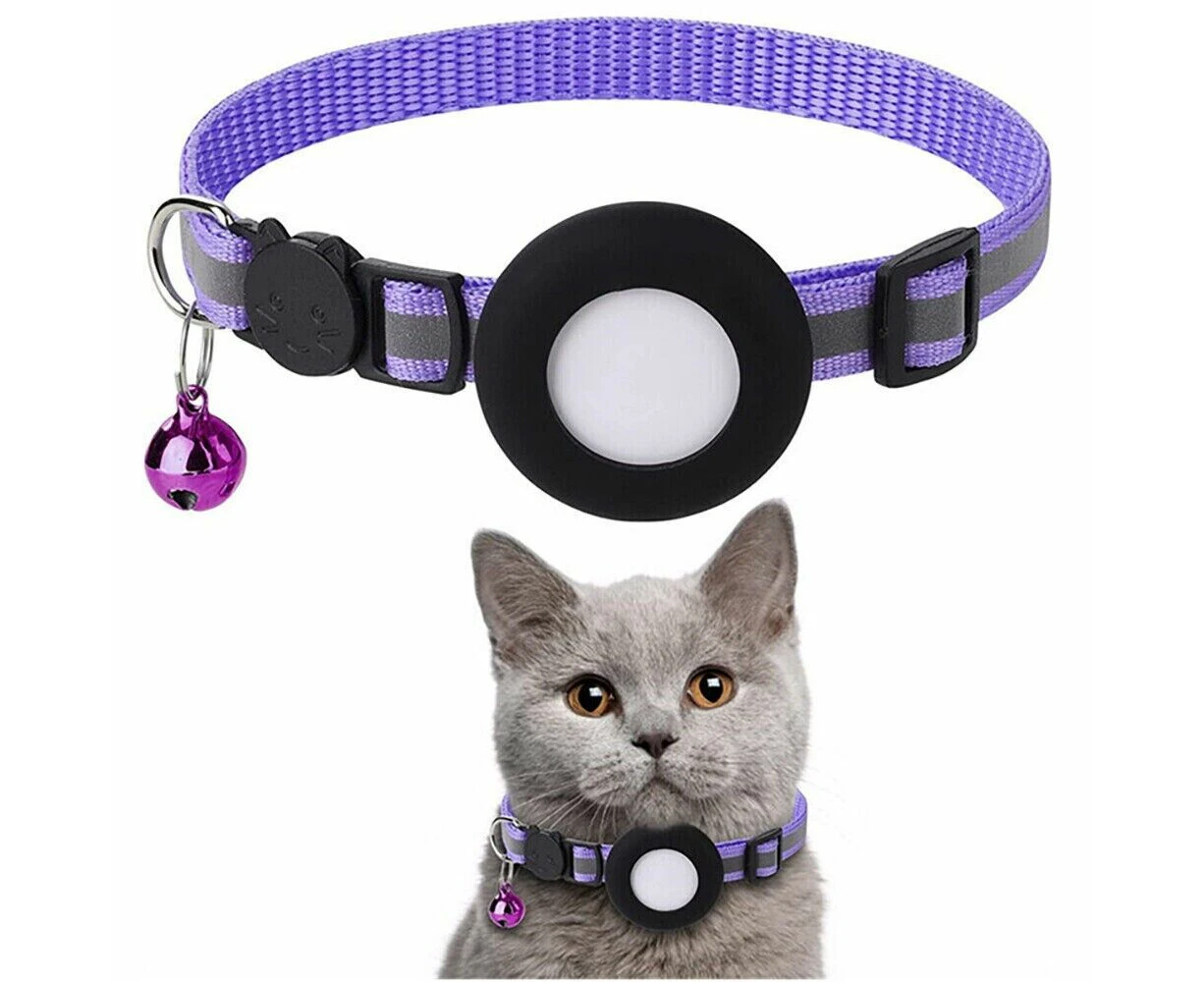 Adjustable Cat Collar Reflective Small Pet Strap for Apple Air Tag - Purple