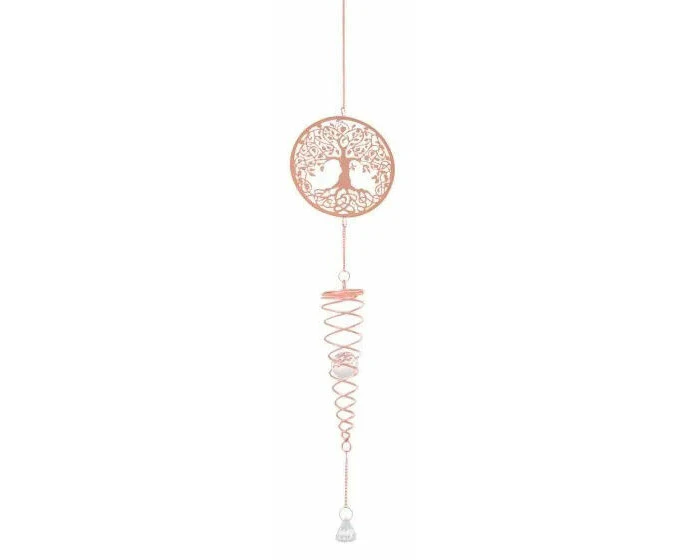 Rose Gold Spinner Spiral Wind Chime Crystal Rotating Hanging Decor -Tree of Life