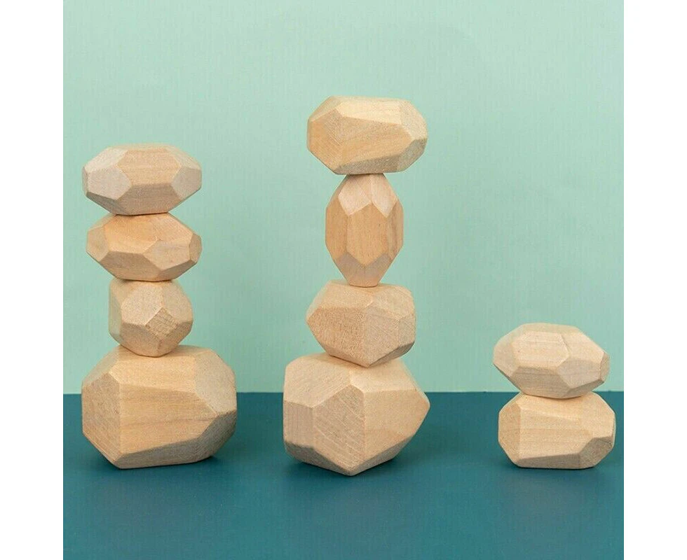 16PC Balancing Stone Wood Toy Creative Wooden Stacking Stone Building Blocks