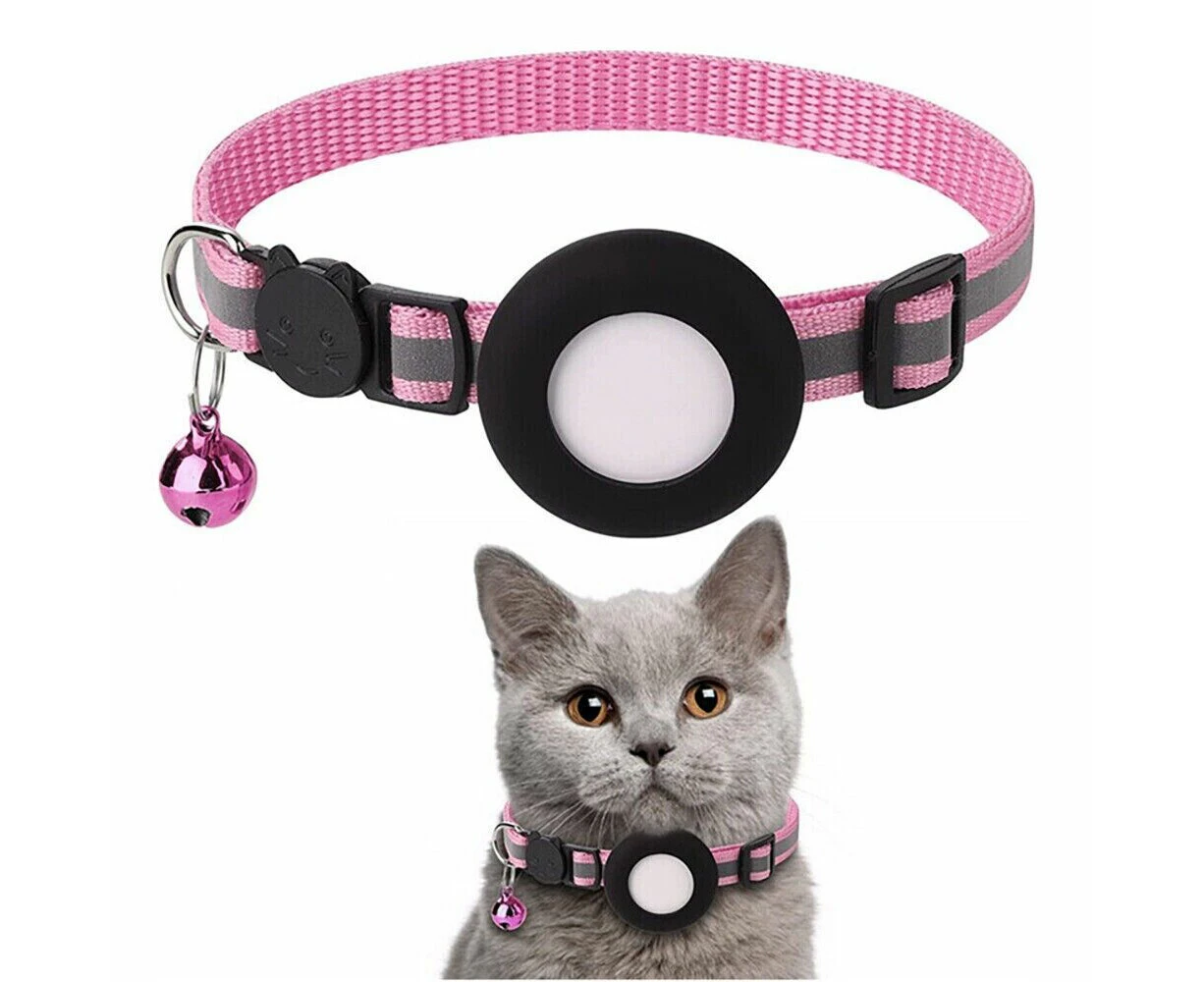 Adjustable Cat Collar Reflective Small Pet Strap for Apple Air Tag - Pink