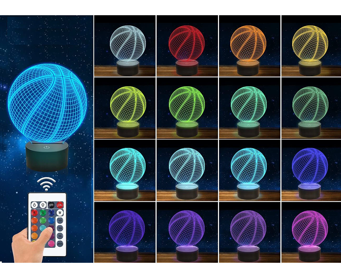 3D Acrylic LED Basketball Night Light 16 Colors Lighting Table Bedside Lamp