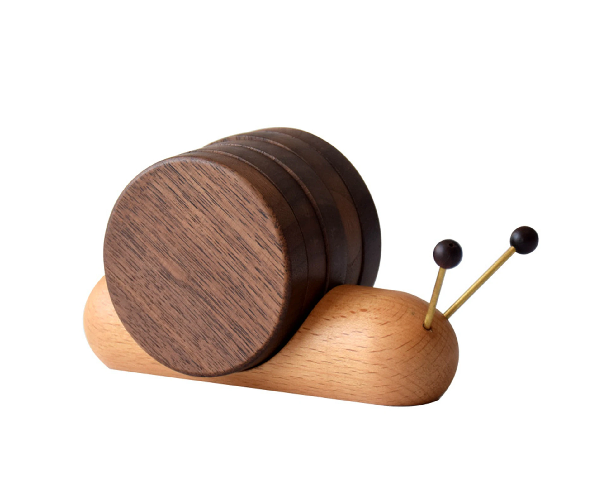 Cute Snail Shaped Coasters 5Pcs Wood Mug Coaster Set Heat Insulation Magnetic Round Design