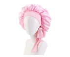 Sleep Cap Brimmed Hair Care Extra Large Satin Bonnet Nightcap with Premium Elastic Band for Home-Pink One Size