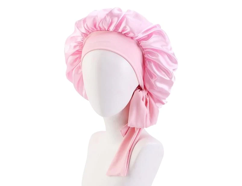 Sleep Cap Brimmed Hair Care Extra Large Satin Bonnet Nightcap with Premium Elastic Band for Home-Pink One Size