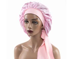 Sleep Cap Brimmed Hair Care Extra Large Satin Bonnet Nightcap with Premium Elastic Band for Home-Pink One Size